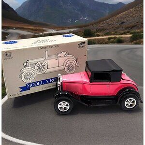 Vintage 1992 Liberty Classics Pink Ford Model A Roadster Coin Bank w/ Box & Key